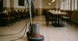 Numatic HFM1515 Einscheibenmaschine im Praxistest auf glänzendem Restaurantboden